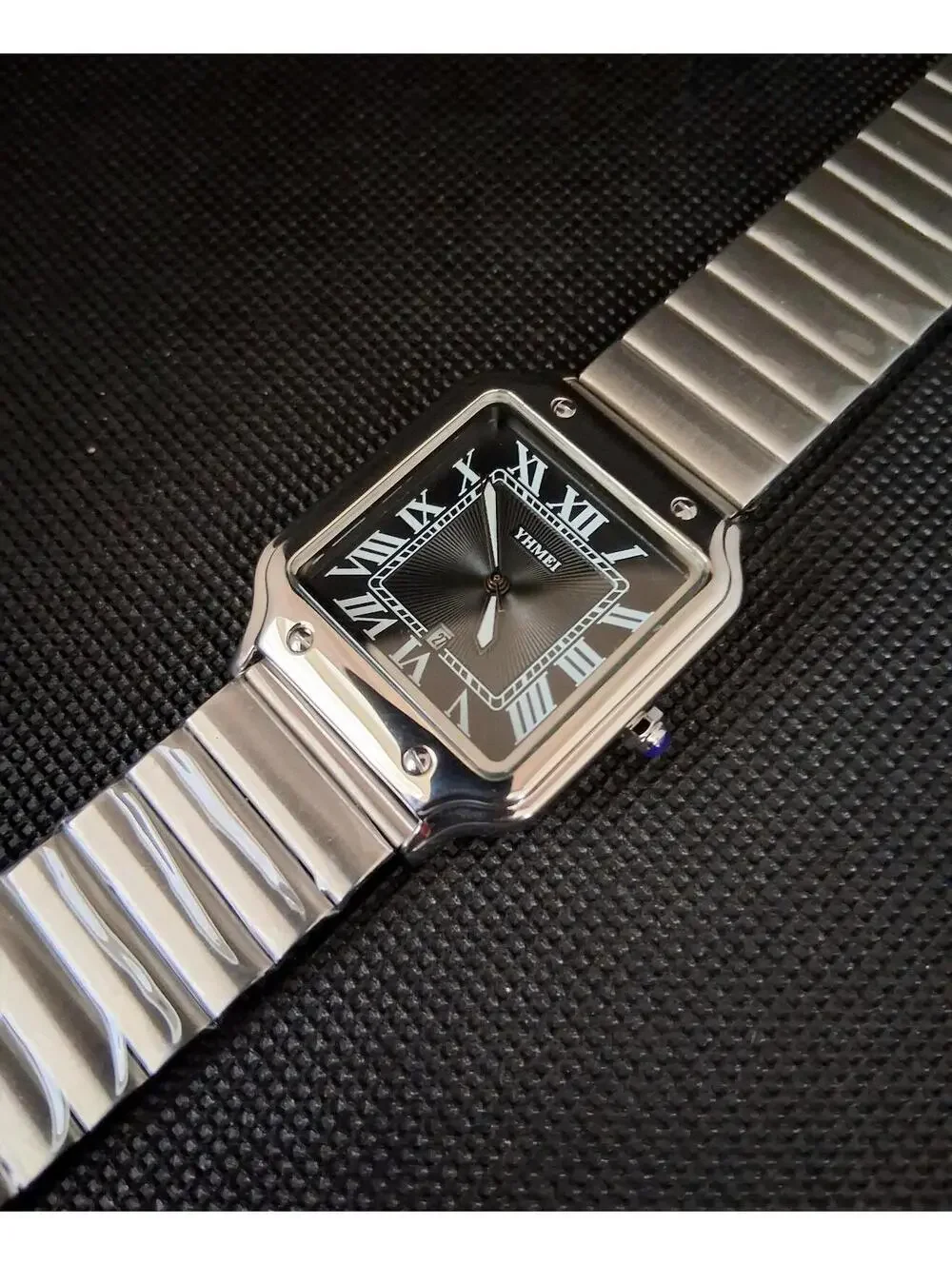 Men's Luxury Square Dial Stainless Satin Black Watch